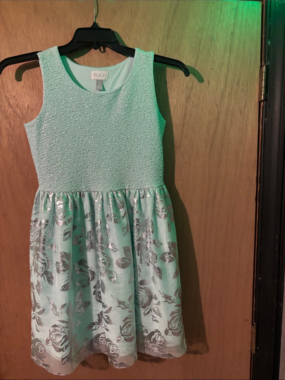 The Children's Place Mint Green Dress with Silver Floral Skirt